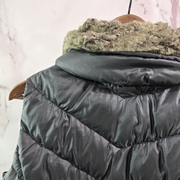 Eddie Bauer Down Vest Womens Small Gray Zip Faux Fur Quilted Puffer Coat 650 FP - Picture 6 of 10